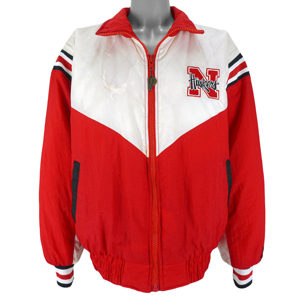 NCAA (Pro Player) - Red & White Nebraska Huskers Jacket 1990s Large Vintage Retro