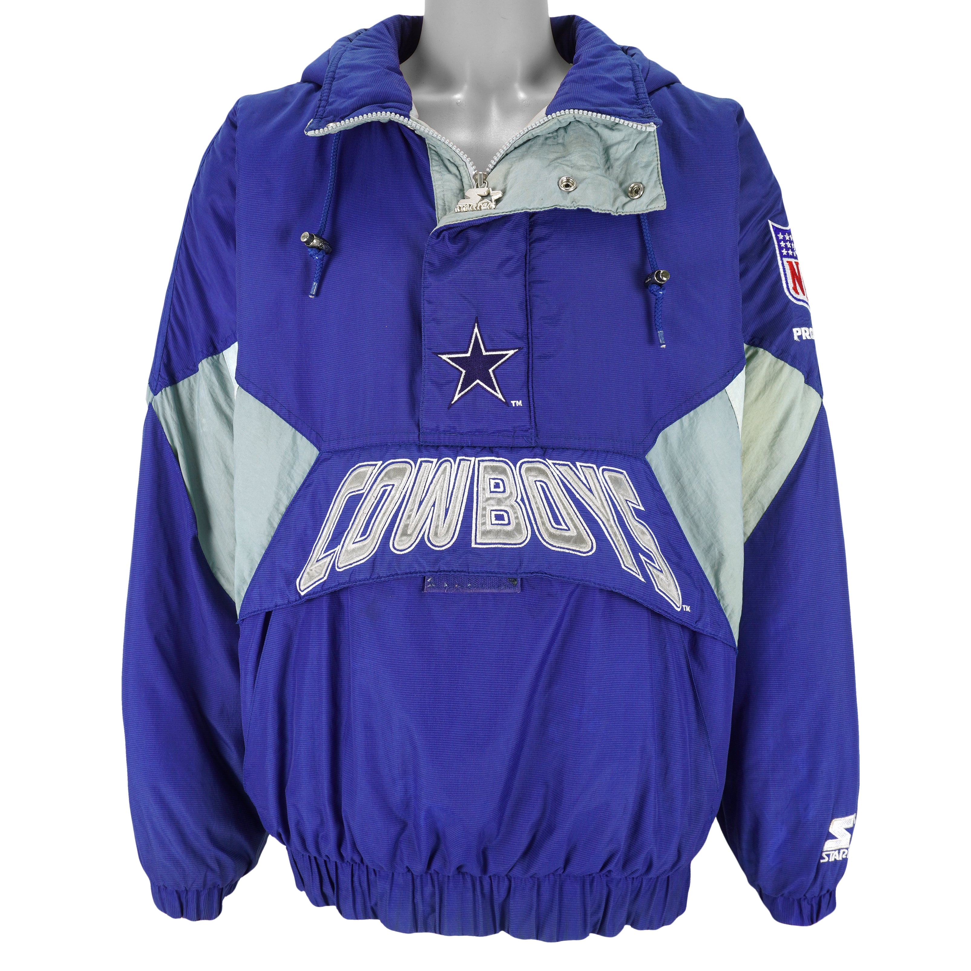 Vintage 1990s Starter Dallas Cowboys Blue Hooded Youth Parka