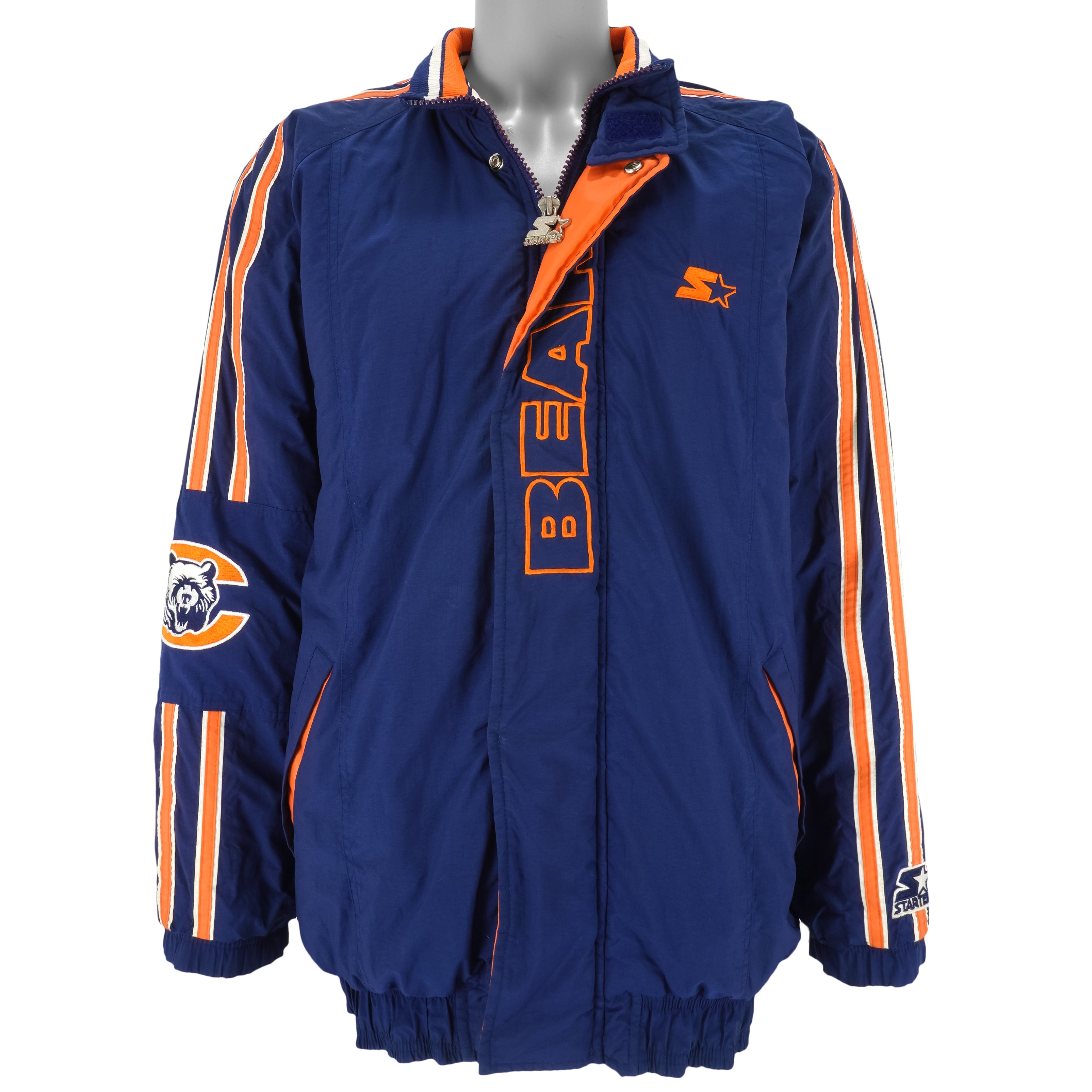 90s Chicago Bears Starter Blue Button Up Satin Jacket