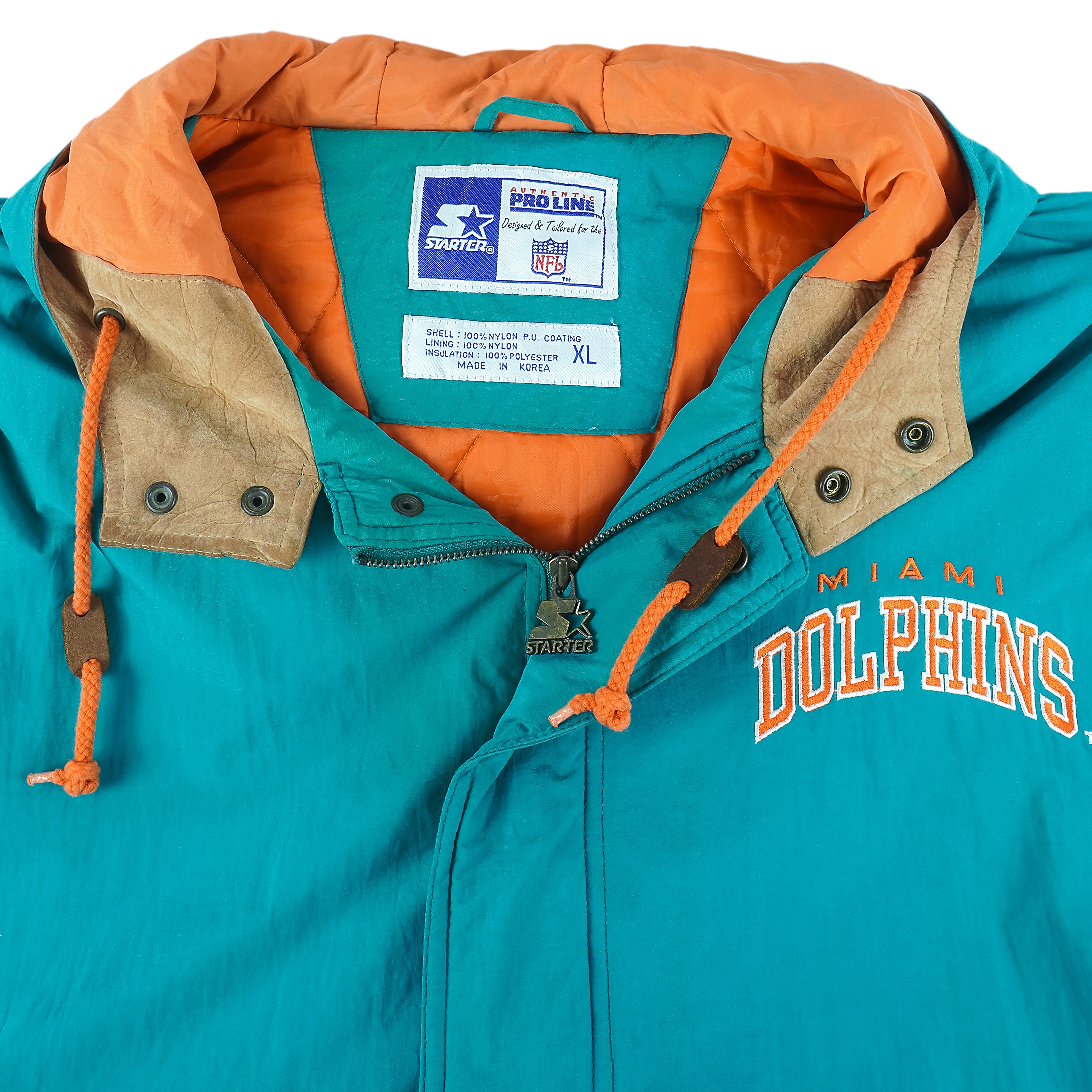 VINTAGE STARTER PRO LINE MIAMI DOLPHINS FULL ZIPP WITH HOOD WINTER JACKET  SIZE L