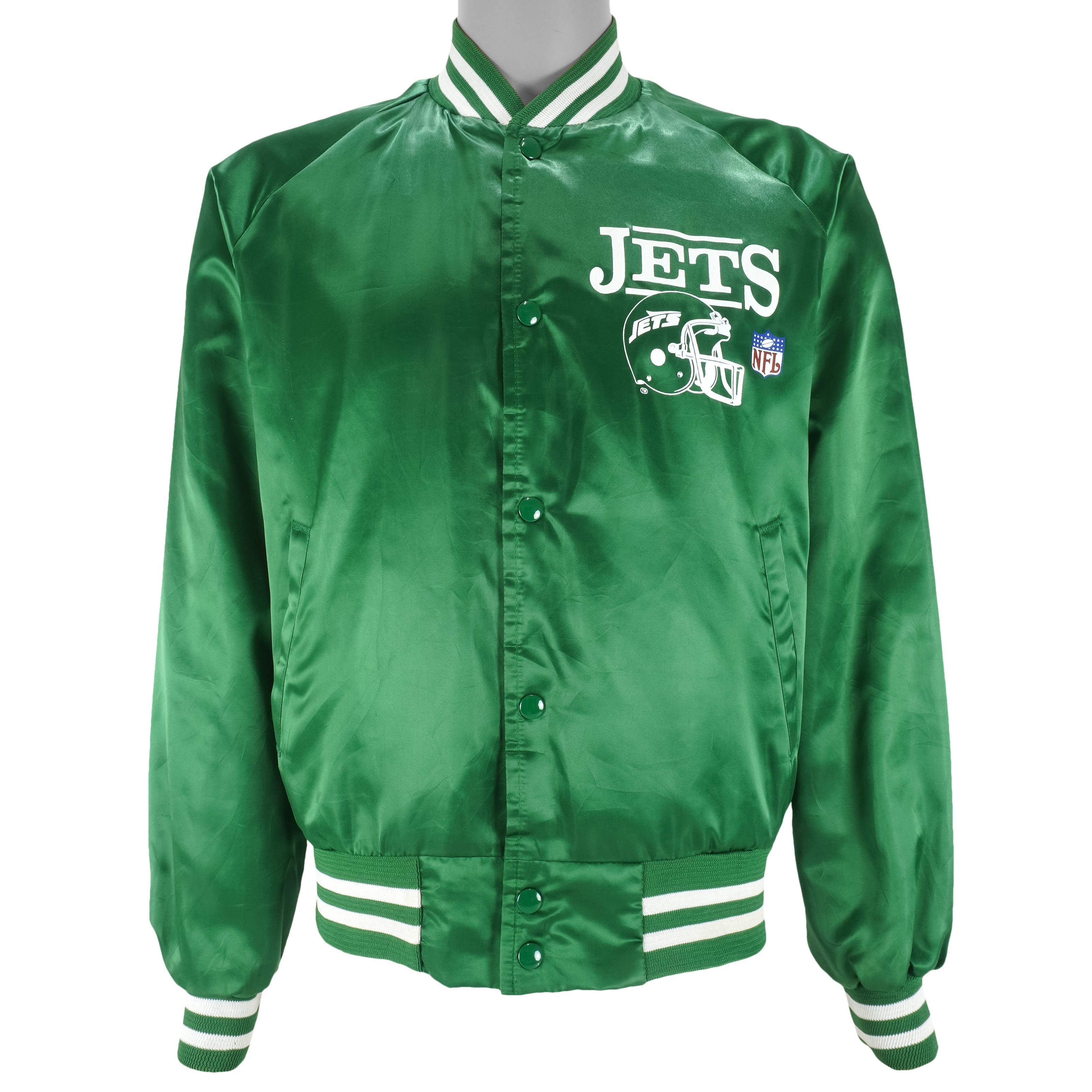 Maker of Jacket Fashion Jackets Vintage New York Jets NFL Black and Green Leather