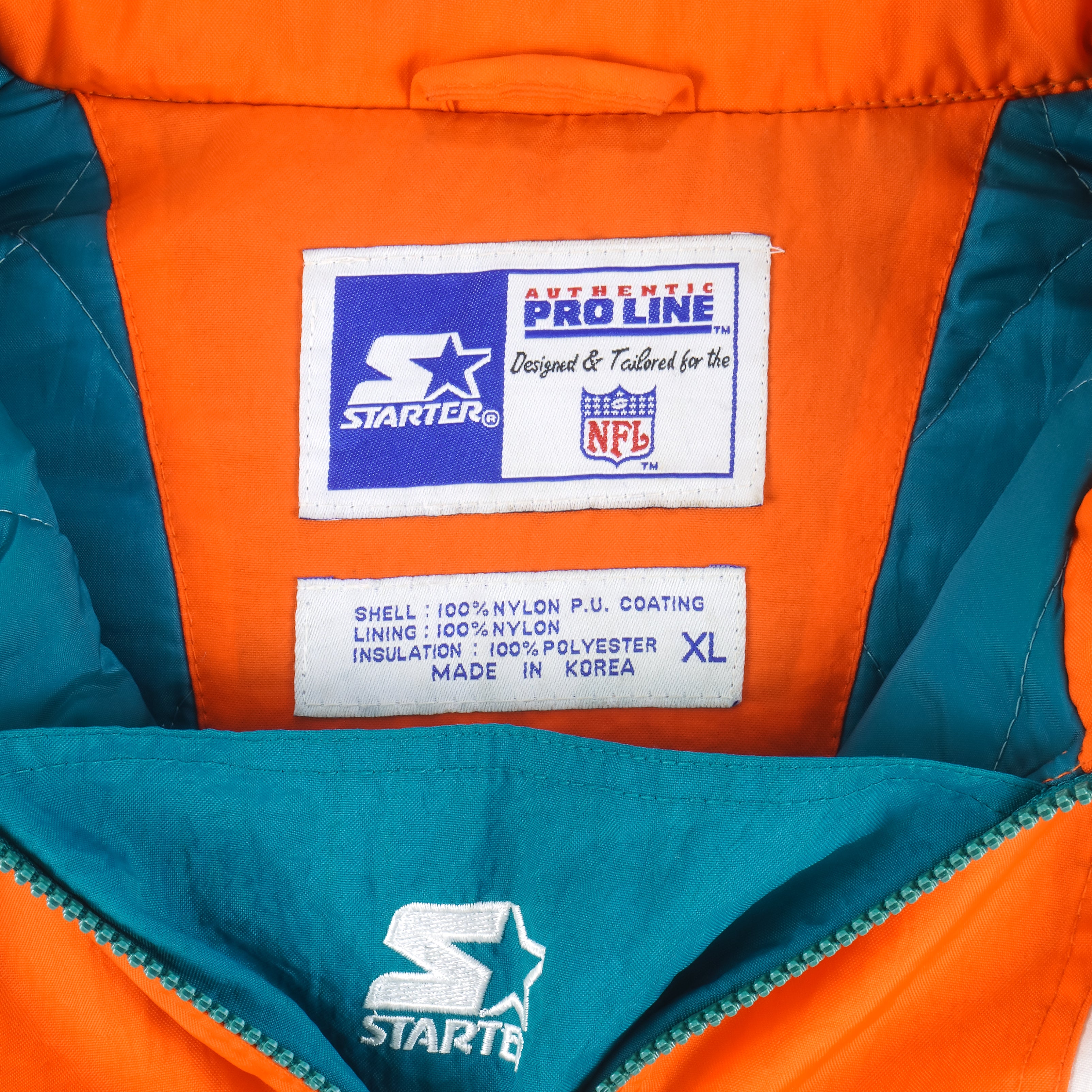 Vintage 90s Blue, Orange + White Starter Miami Dolphins NFL Spell-Out