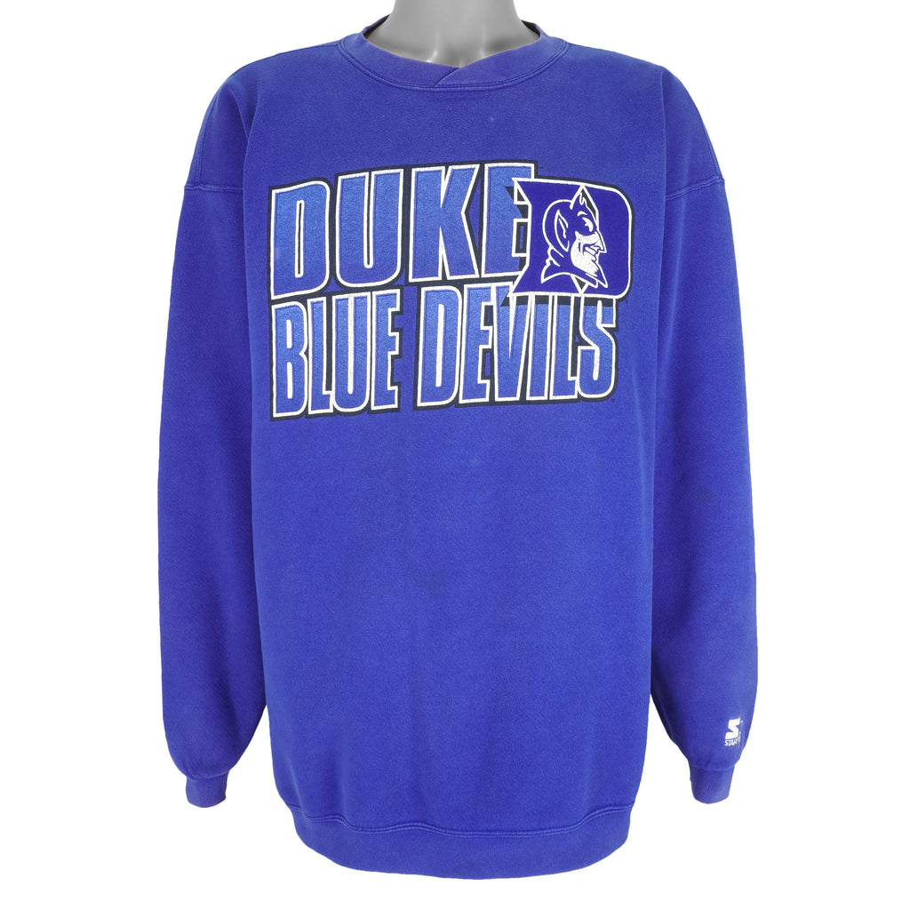 Starter - Duke University Blue Devils Big Spell-Out Sweatshirt 1990s X-Large Vintage Retro Football College