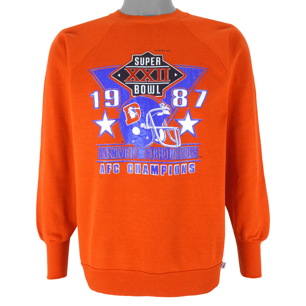 NFL (Logo 7) - Denver Broncos, AFC Champions Crew Neck Sweatshirt 1987 Large Vintage Retro