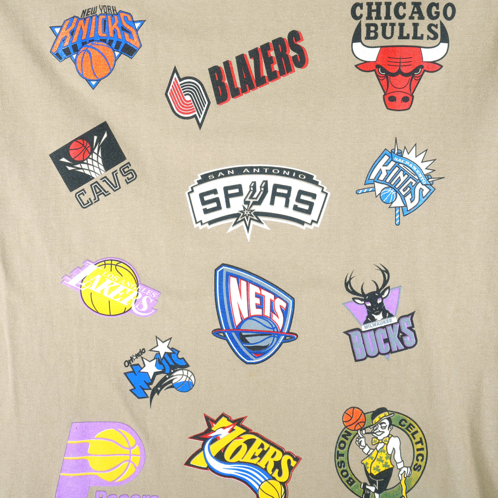 NBA - Brown All Star Logos T-Shirt 1990s XX-Large Vintage Rtero Basketball