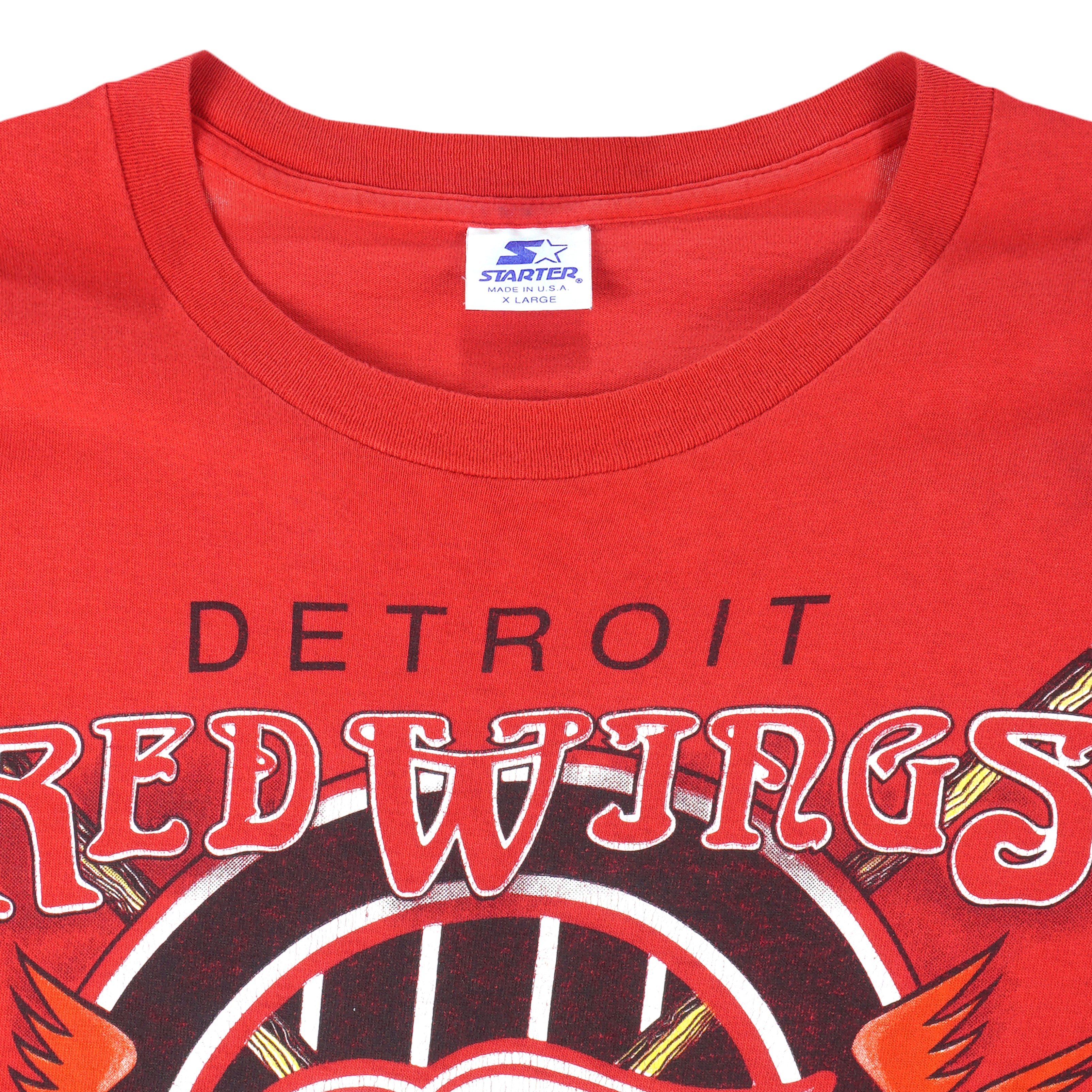 Starter Detroit Red Wings Black/Red Cross Check Jersey V-Neck Long Sleeve  T-Shirt