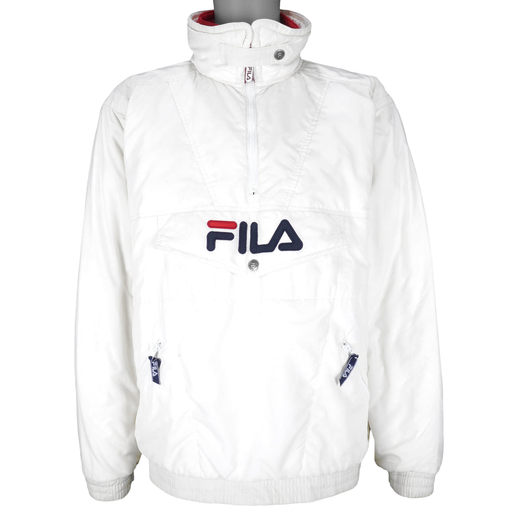 FILA - White 1/4 Zip Embroidered Jacket 1990s Large Vintage Retro