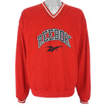 Reebok - Red Embroidered V-Neck Sweatshirt 1990s Large