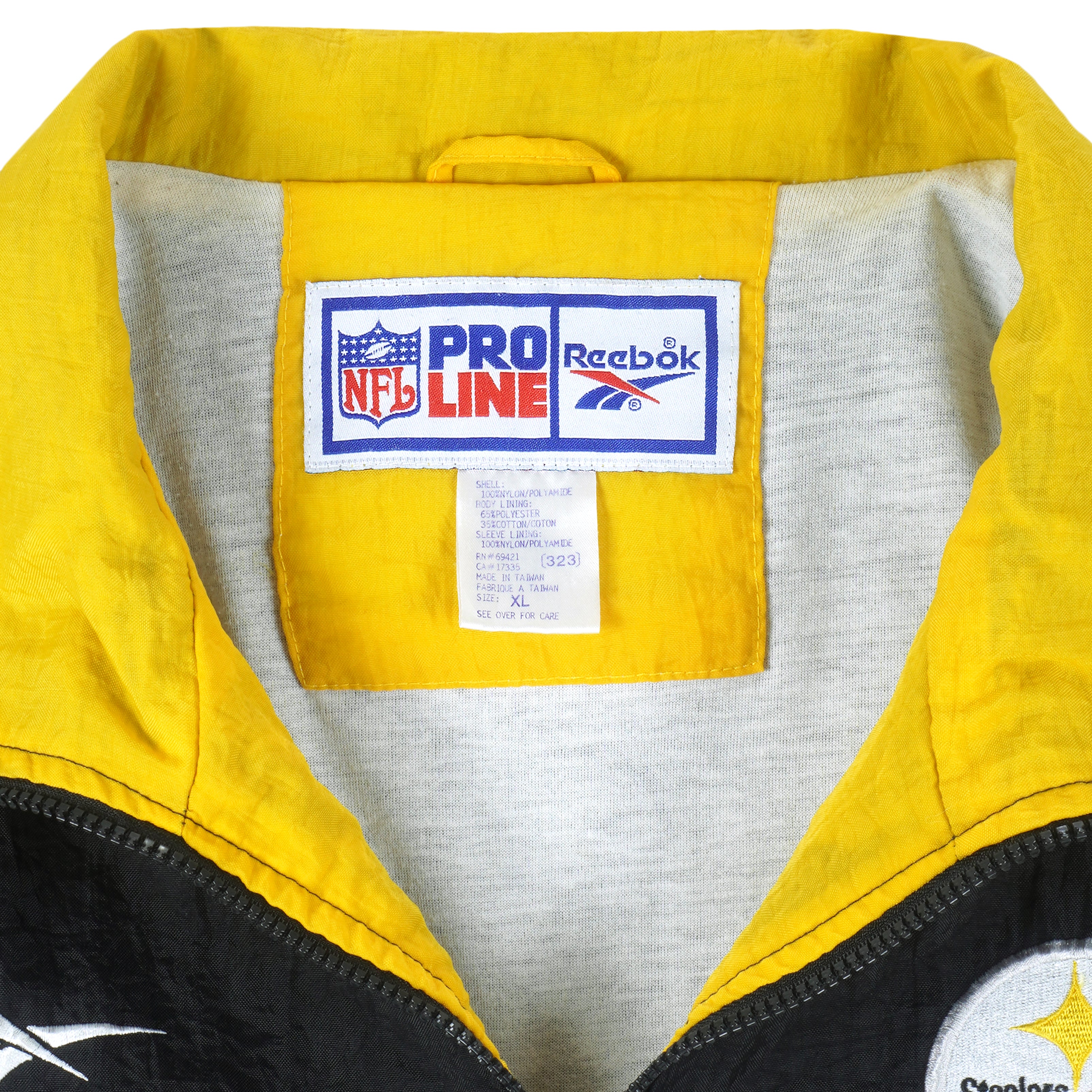 Vintage NFL Reebok Pittsburgh Steelers Yellow Zip Up Hoodie