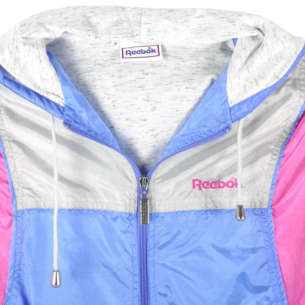 Reebok - Blue & Pink Hooded Windbreaker 1990s Medium