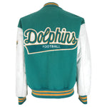 NFL (Delong) - Miami Dolphins Leather Wool Jacket 1990s X-Large Vintage Retro Football