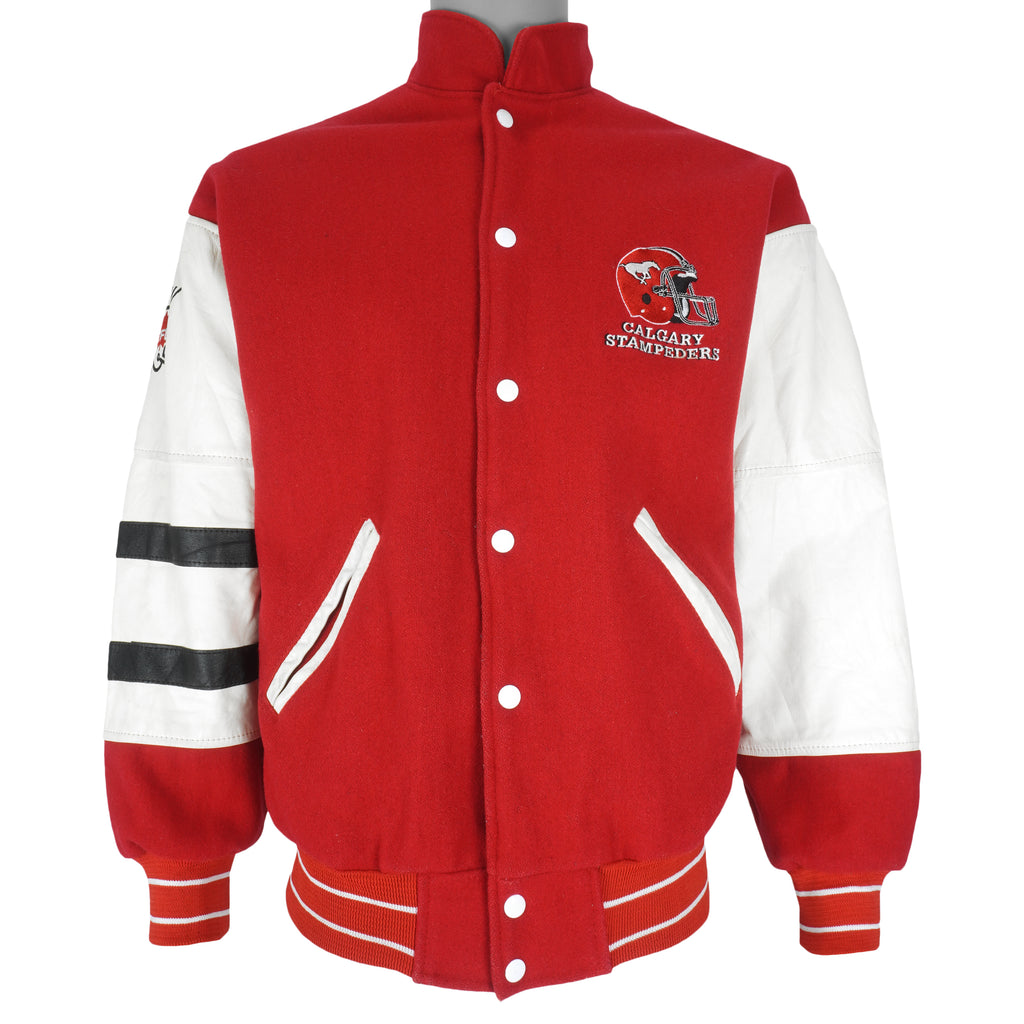 CFL (Adjac) - Calgary Stampeders Leather Wool Jacket 1990s Medium Vintage Retro Football