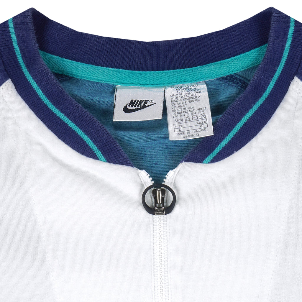 Nike - Blue & White 1/4 Zip Polos T-Shirt 1990s Large Vintage Retro