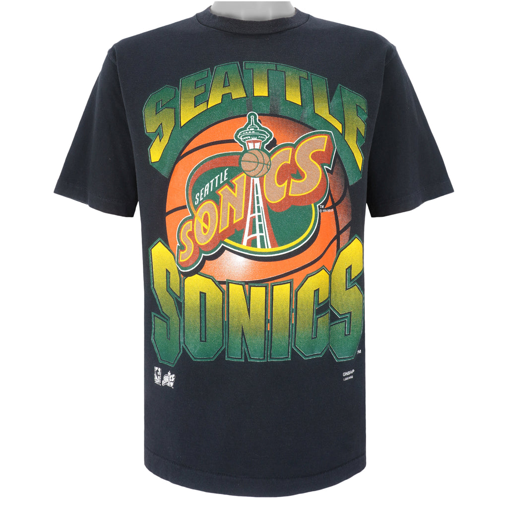 NBA (Logo 7) - Seattle Sonics Big Logo T-Shirt 1994 Large Vintage Retro Basketball