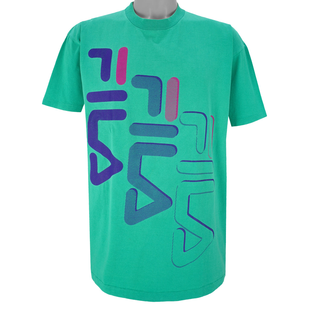 Fila - Light Green T-Shirt 1990s Large Vintage Retro