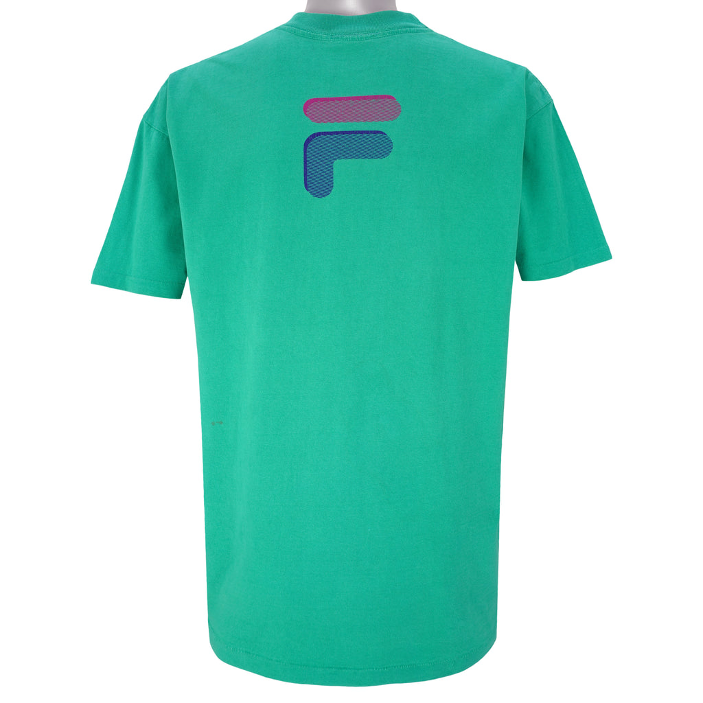 Fila - Light Green T-Shirt 1990s Large Vintage Retro