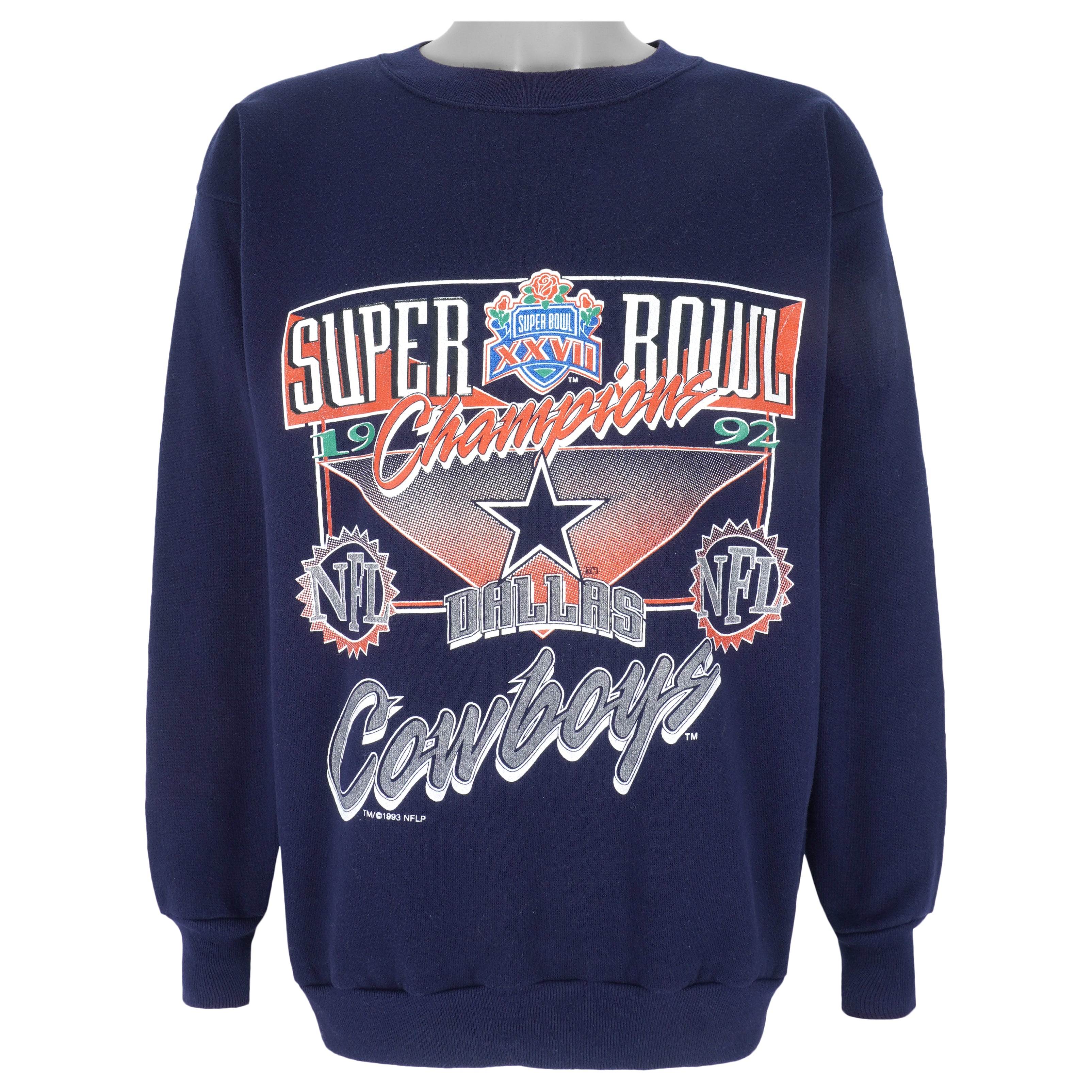 Vtg 1992 Dallas Cowboys Super Bowl XXVII Sweatshirt Blue XL 