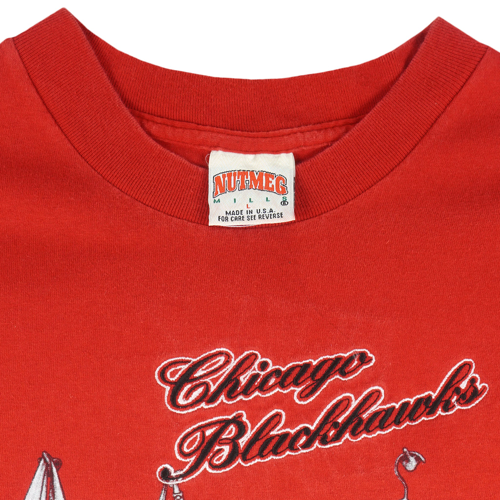 NHL (Nutmeg) - Chicago Blackhawks Embroidered T-Shirt 1990s Large Vintage Retro Hockey