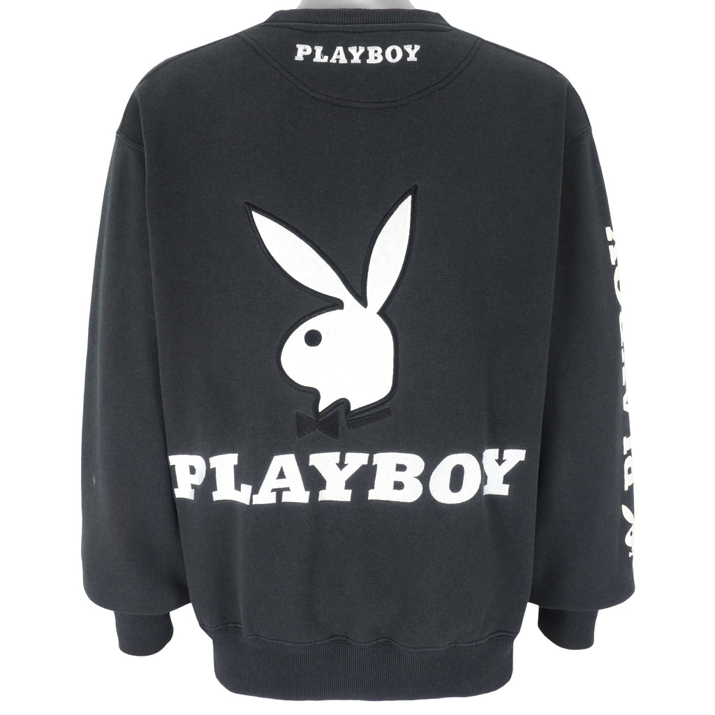 Playboy - Black Big Logo Sweatshirt 1990s X-Large Vintage Retro