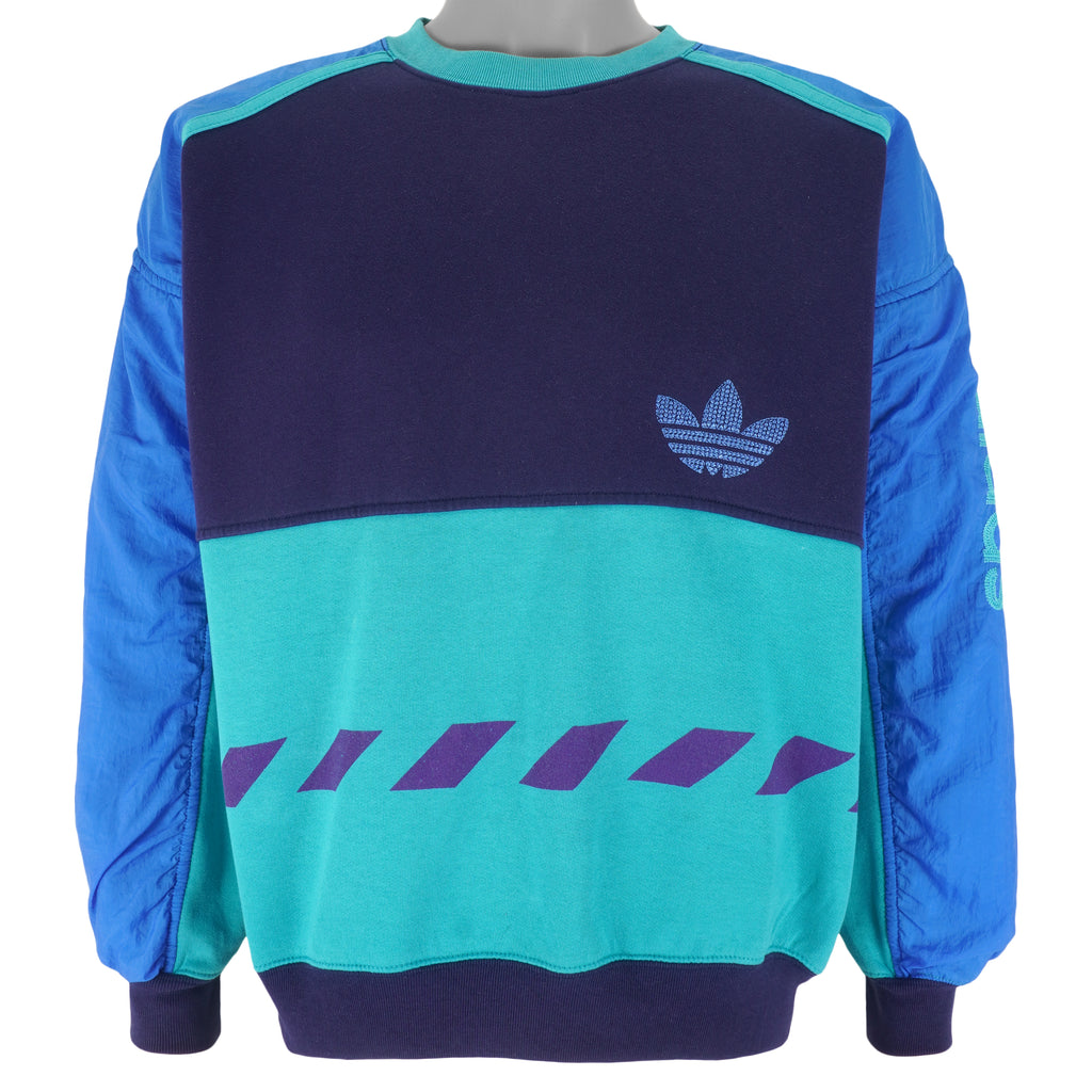 Adidas - Blue Embroidered Crew Neck Sweatshirt 1990s Large Vintage Retro