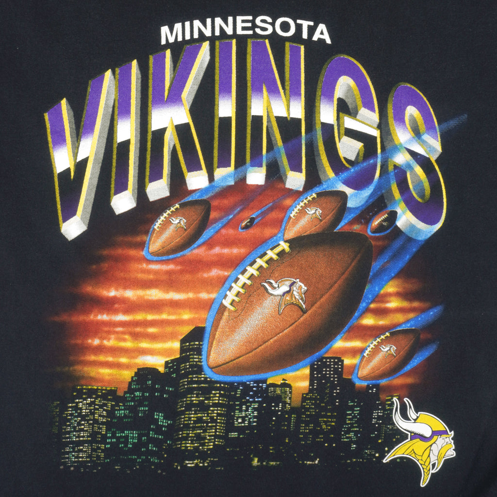 NFL (True-Fan) - Black Minnesota Vikings T-Shirt 1990s X-Large Vintage Retro Football