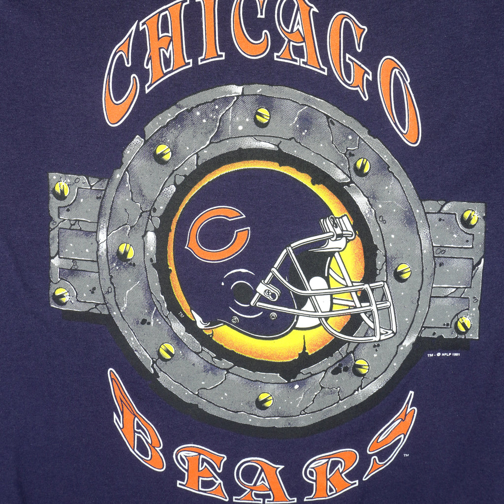 NFL (Oneita) - Blue Chicago Bears Big Logo T-Shirt 1991 Large Vintage Retro Football