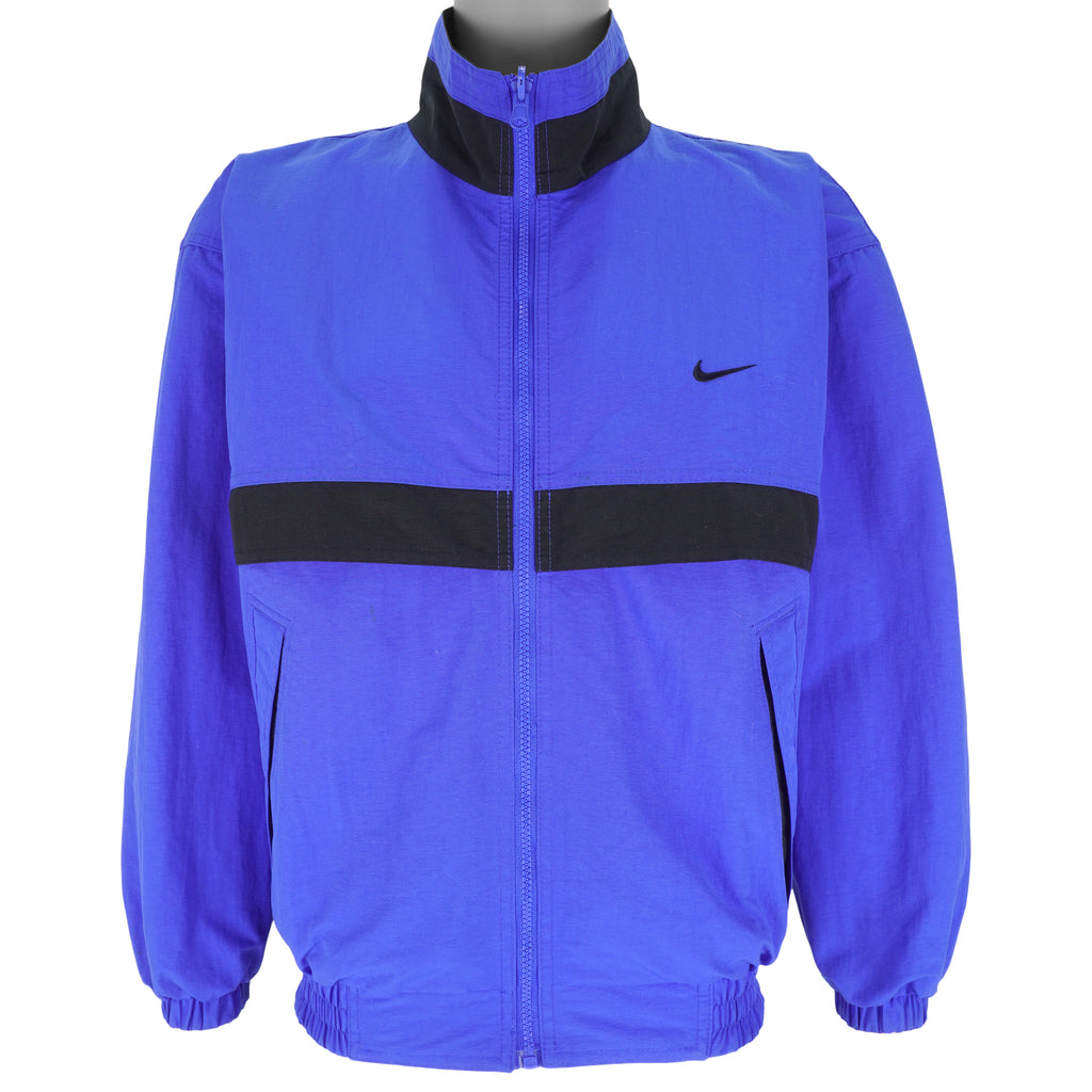 Nike - Blue with Black Zip-Up Reversible Windbreaker Large Vintage Retro