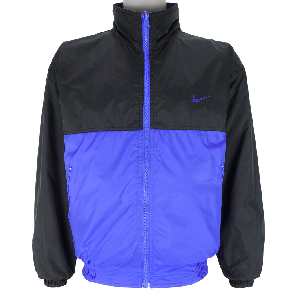 Nike - Blue with Black Zip-Up Reversible Windbreaker Large Vintage Retro