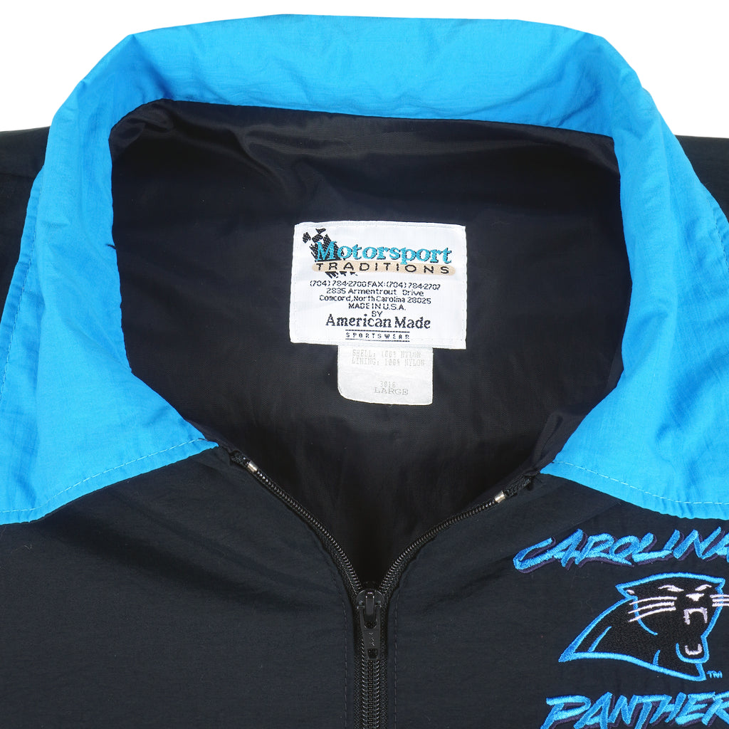 NFL (Motor Sport) - Carolina Panthers Zip -Up Windbreaker 1990s Large Vintage Retro Football