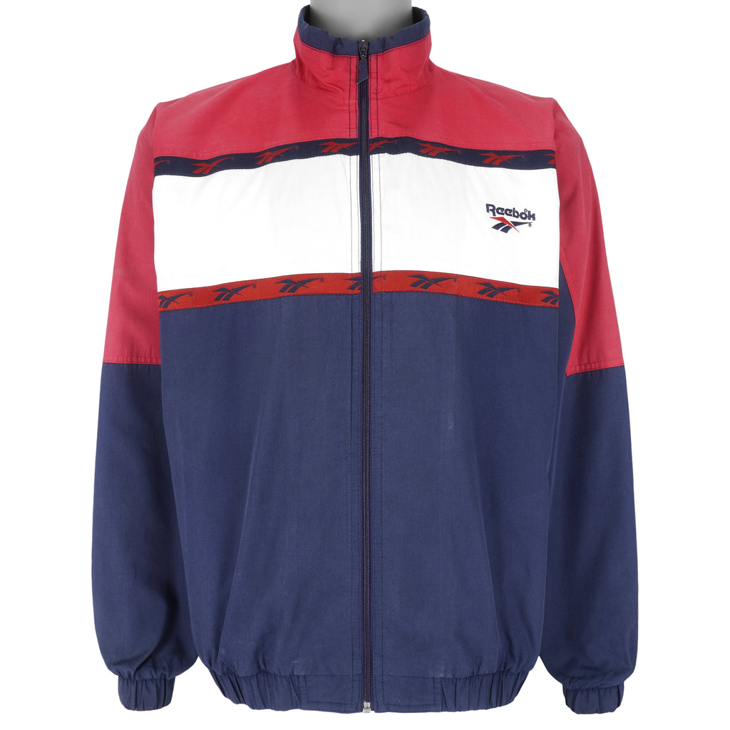 Reebok - Red & Blue Taped Logo Windbreaker 1990s Medium Vintage Retro