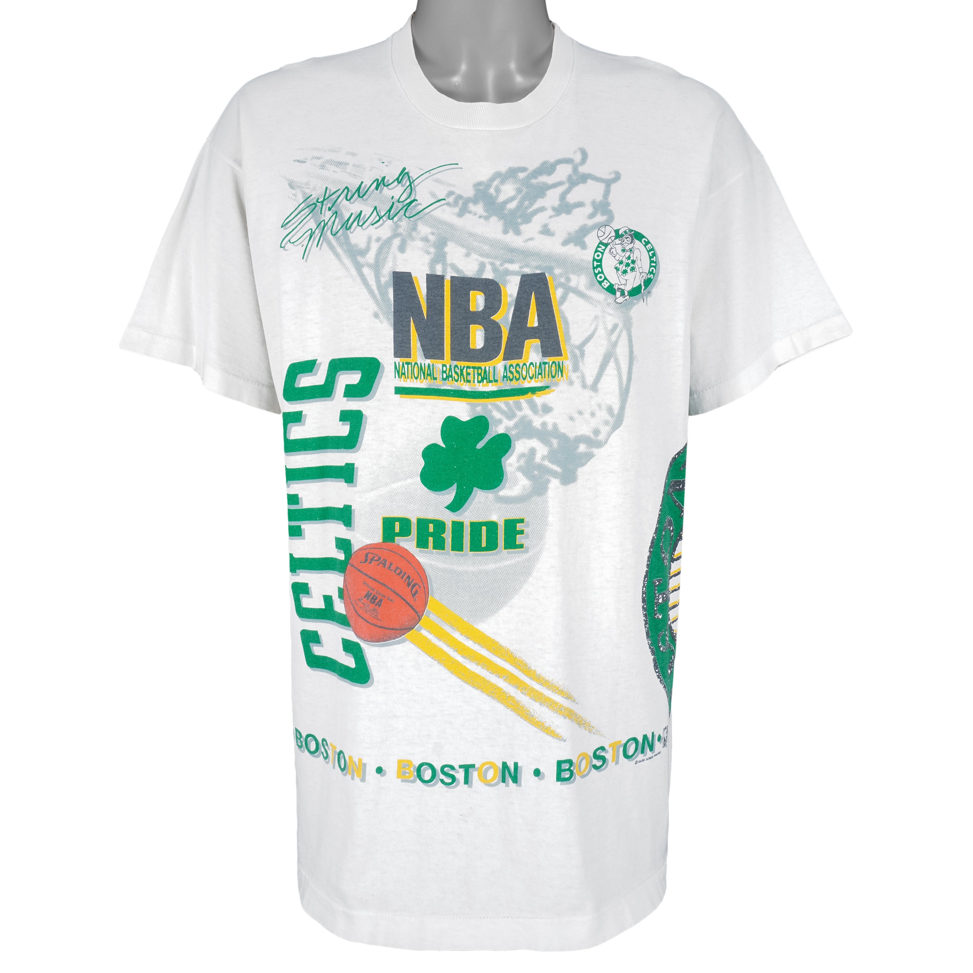 Vintage Boston Celtics NBA White T Shirt XL Salem Sportswear Screen Print  Stain