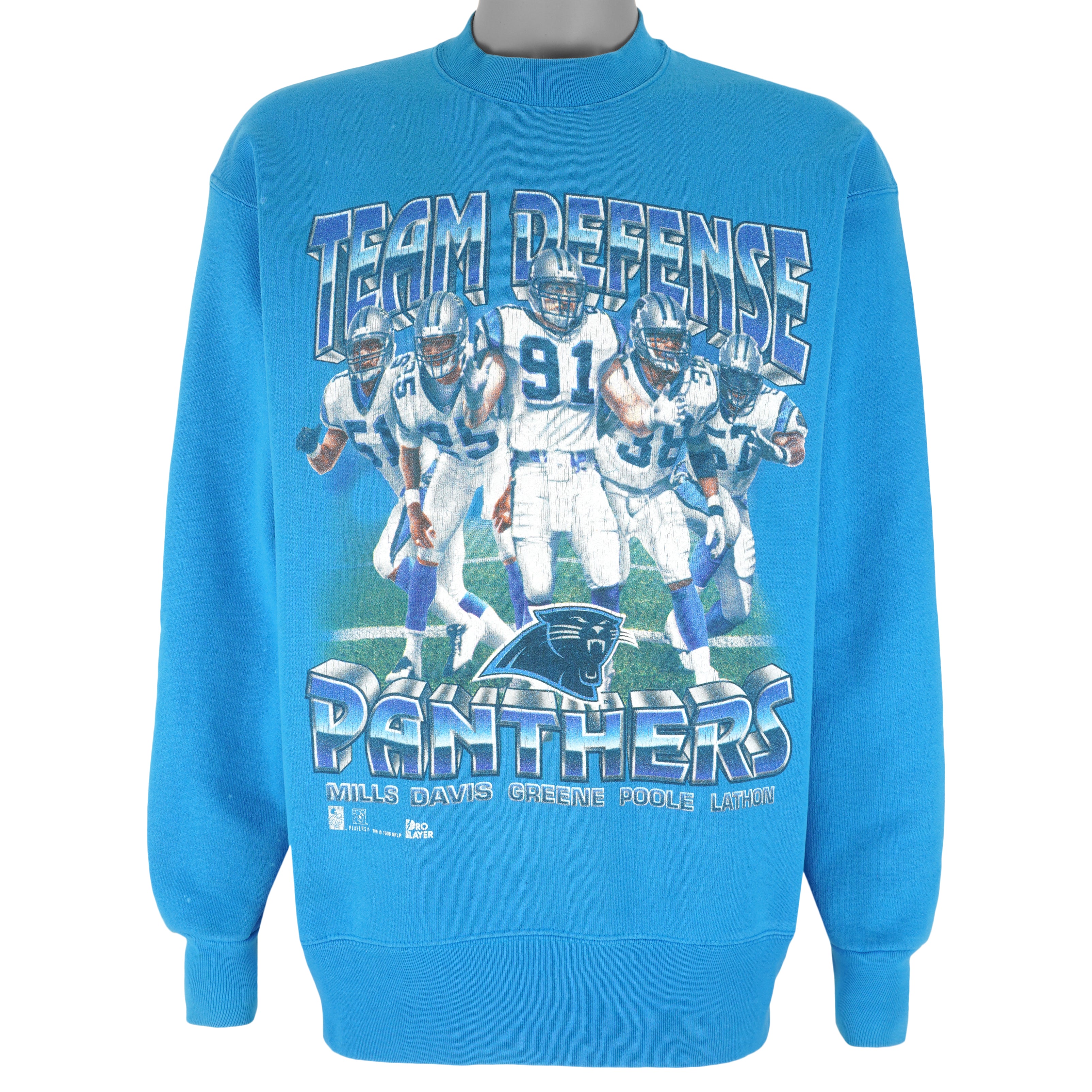 Vintage 90s Pro Player Carolina Panthers Crewneck Sweatshirt Mens L Blue