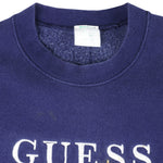 Guess - Blue Embroidered Crew Neck Sweatshirt 1990s Large Vintage Retro