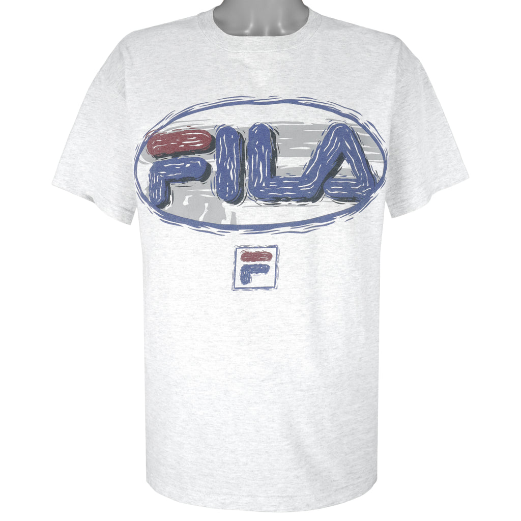 FILA - Grey Big Logo T-Shirt 1990s Large Vintage Retro