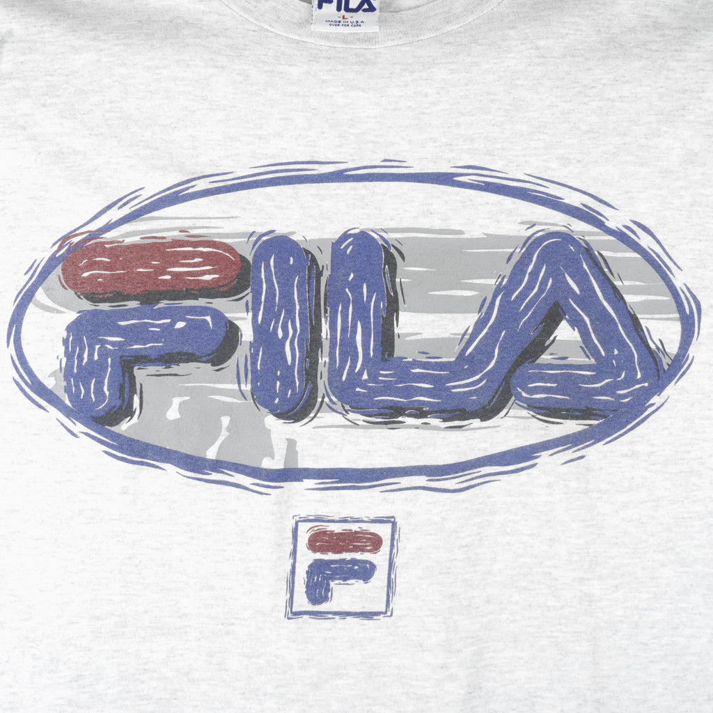 FILA - Grey Big Logo T-Shirt 1990s Large Vintage Retro