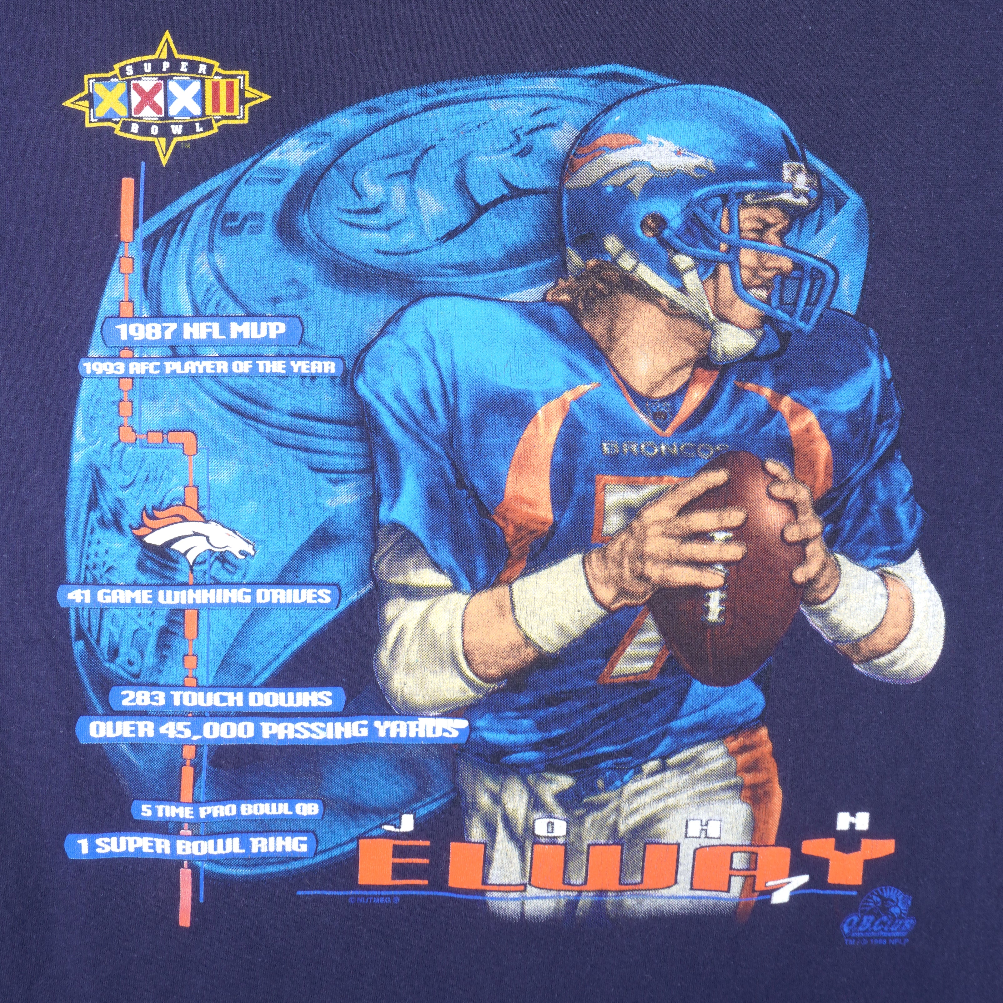 90's John Elway Broncos Grey Sports T-shirt sz S