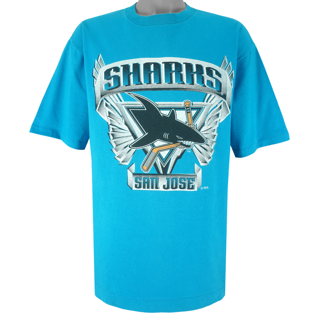 NHL (Logo Athletic) - San Jose Sharks Big Logo T-Shirt 1990s Large Vintage Retro Hockey