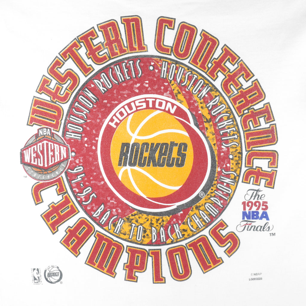 NBA (Logo 7) - Houston Rockets Back to Back Champions T-Shirt 1995 Large