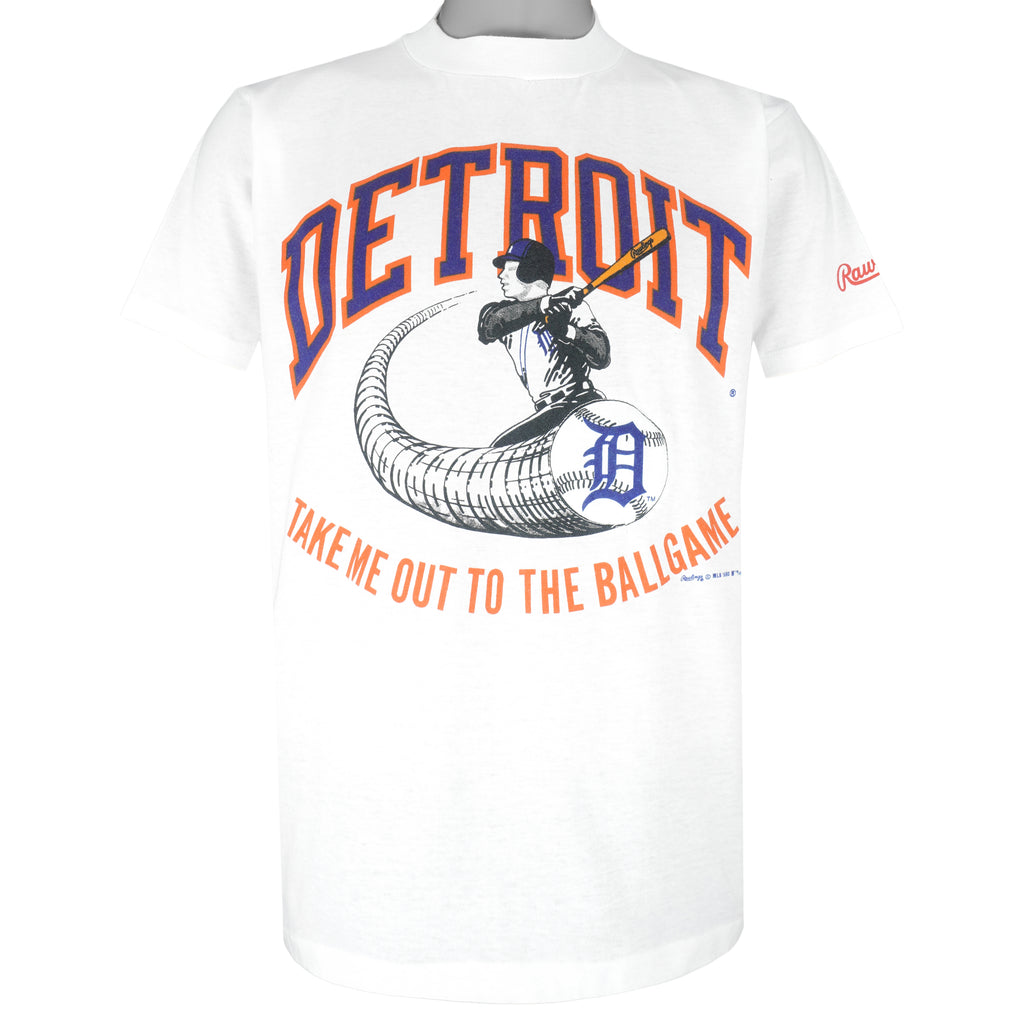 MLB (Rawlings) - Detroit Tigers Take Me Out To The Ball Game T-Shirt 1990 Large Vintage Retro Baseball