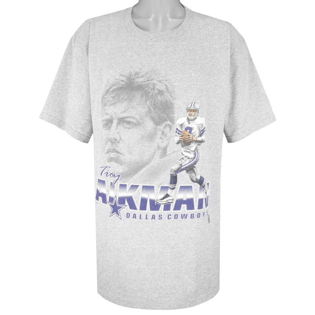 NFL (Lee) - Dallas Cowboys Troy Aikman Single Stitch T-Shirt 1990s X-Large Vintage Retro Football