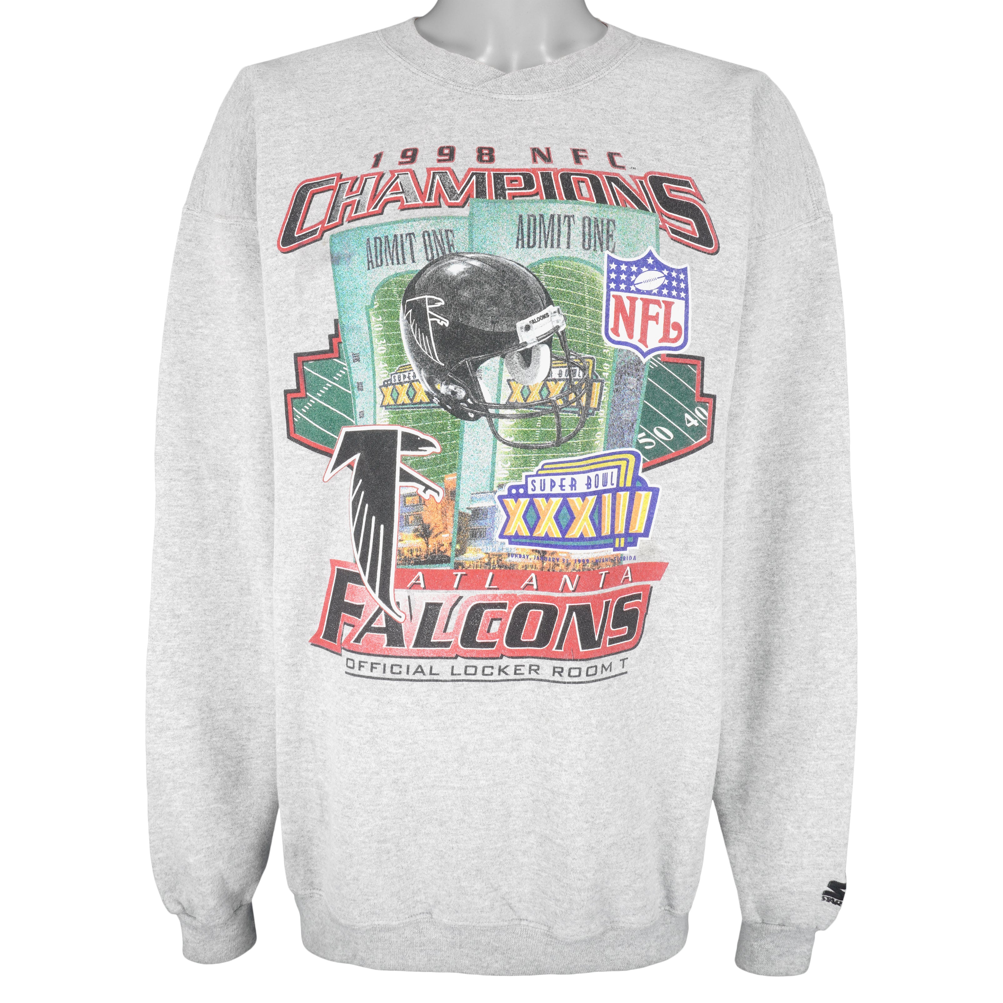 VTG Starter 98 Atlanta Falcons NFC Champs XL Gray Sweatshirt Men