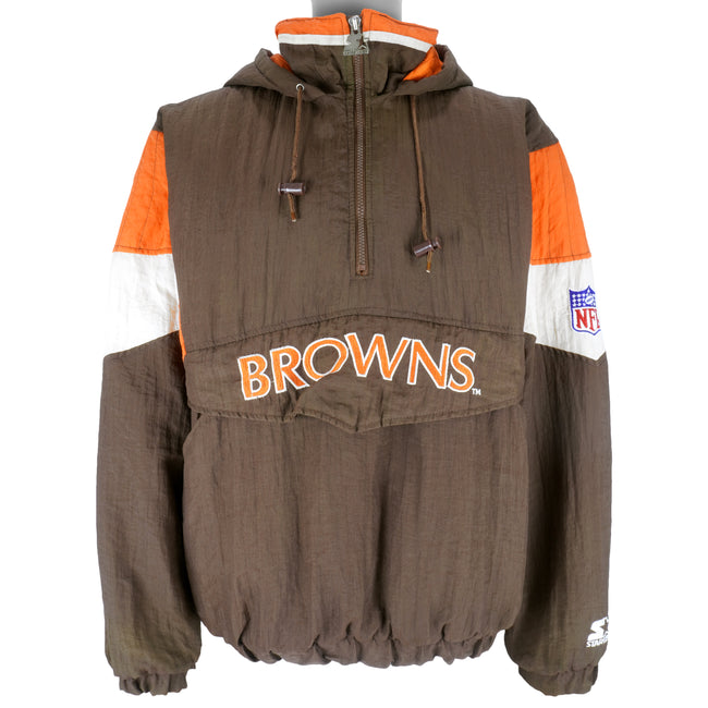 Starter - Cleveland Browns 1/4 Zip Hooded Puffer Jacket 1990s Large