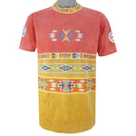 Vintage (Factory Artwear) - Pink & Yellow Native American Aztec T-Shirt 1990s Large