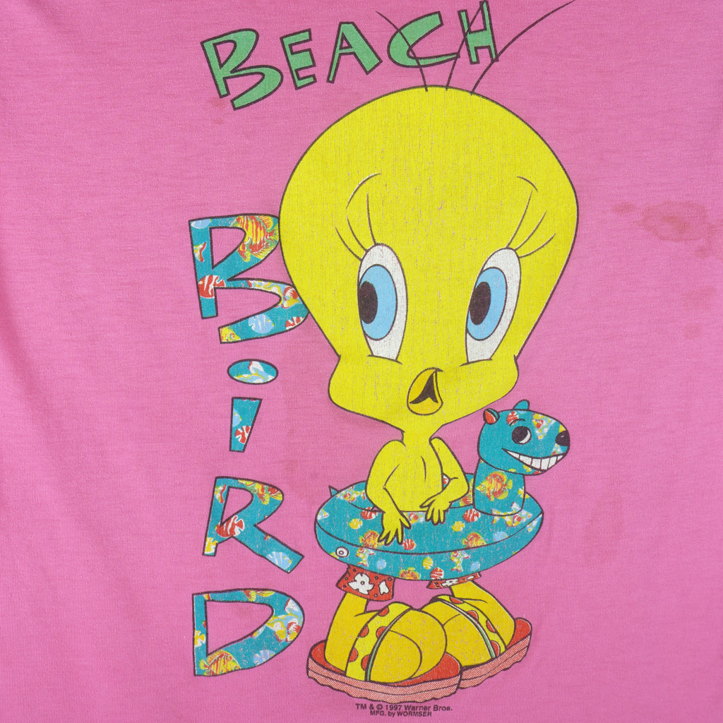 Looney Tunes - Beach Bird Tweety Single Stitch T-Shirt 1997 Small Vintage Retro