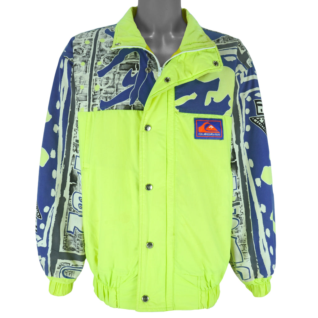 Quicksilver - Green Neon Snowboarding Windbreaker 1990s X-Large Vintage Retro