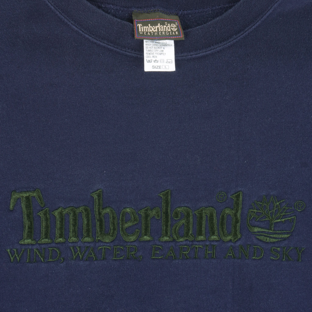 Timberland - Blue Wind Water Earth and Sky Crew Neck Sweatshirt 1990s Large Vintage Retro