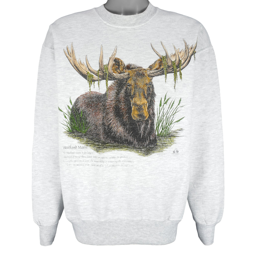 Vintage (Jerzees) - Woodland Moose Canada Crew Neck Sweatshirt 1990s Large Vintage Retro