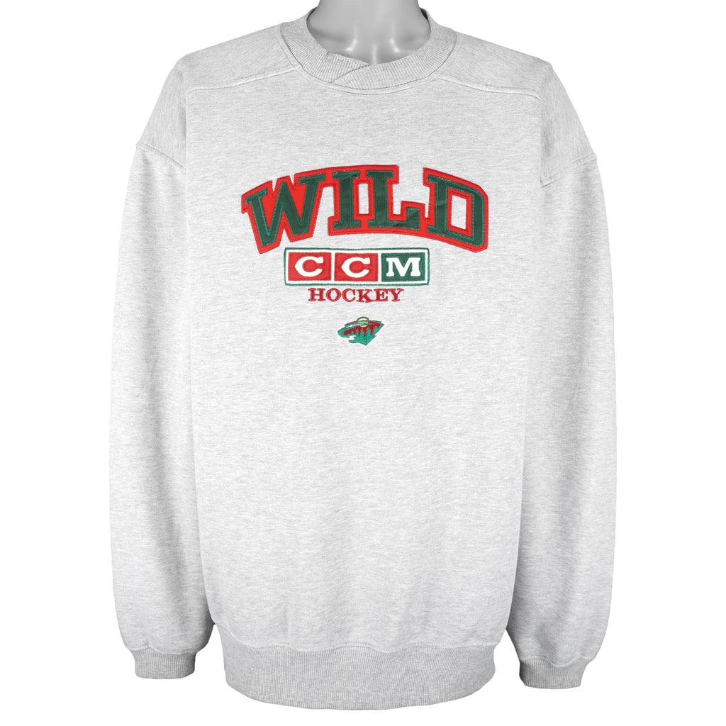 NHL (CCM) - Minnesota Wild Embroidered Sweatshirt 1990s X-Large Vintage Retro Hockey