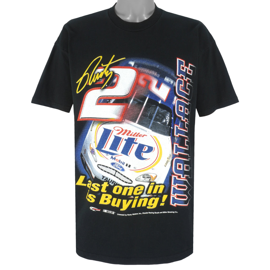 NASCAR - Rusty Wallace Last One In Is Buying Miller Lite T-Shirt 1990s X-Large Vintage Retro