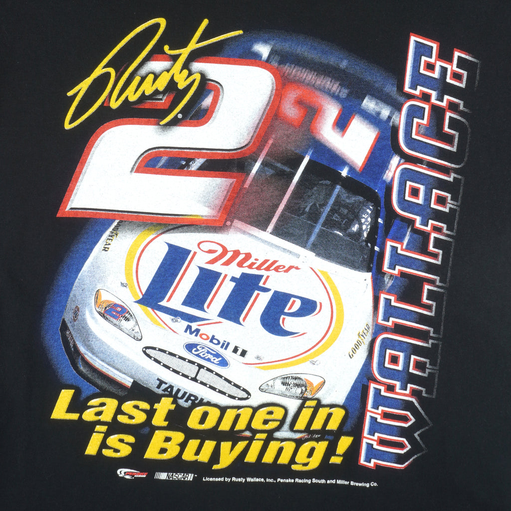 NASCAR - Rusty Wallace Last One In Is Buying Miller Lite T-Shirt 1990s X-Large Vintage Retro